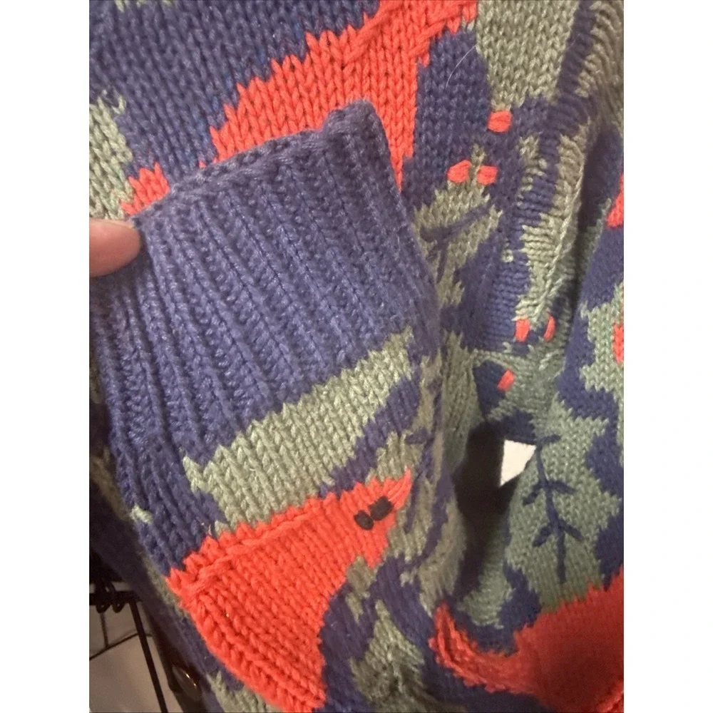 Vintage ORVIS Cardinal Cardigan Ramie Knit Christmas Sweater Blue Red Green M - Picture 8 of 13